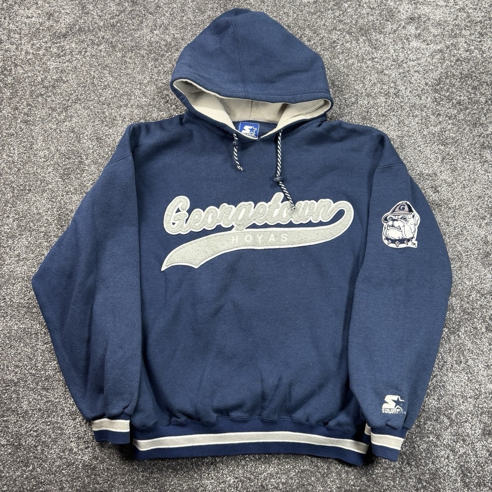 Vintage 90s Starter Georgetown Hoyas Bulldog NCAA Hoodie Sweatshirt Size XL